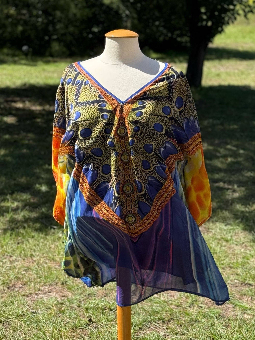 Speed Control New York Vibrant Arabesque Kimono Style Cover Up  Size XL(CBR0002)